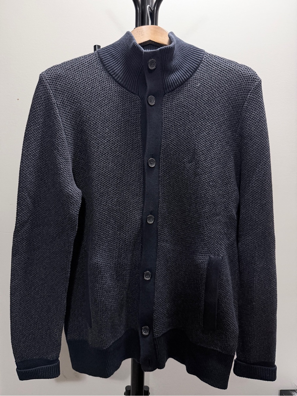 Nautica Men's Dark Gray Button-Up Knit Sweater Cardigan